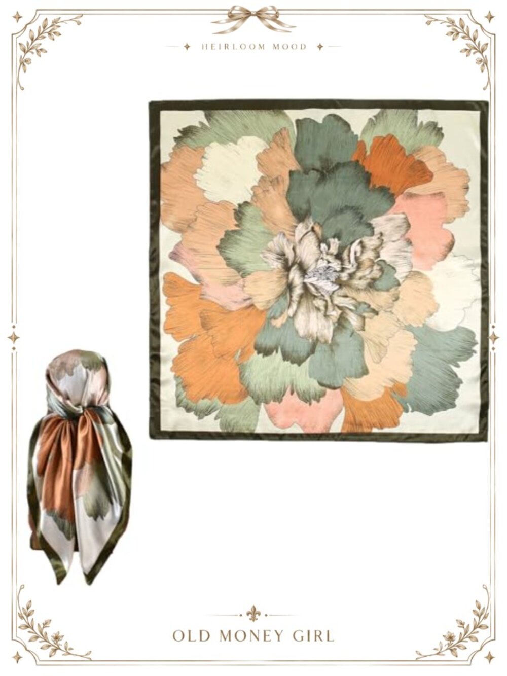 Large Square Satin Hair Scarf Floral Bandana Wrap for Women
